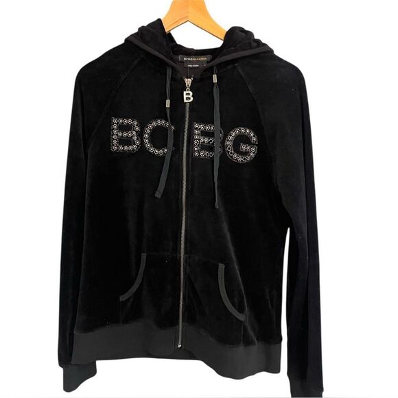 BCBG Black Velour Jeweled Track LOGO Jacket Dead stock Y2K NWT - Picture 4 of 7